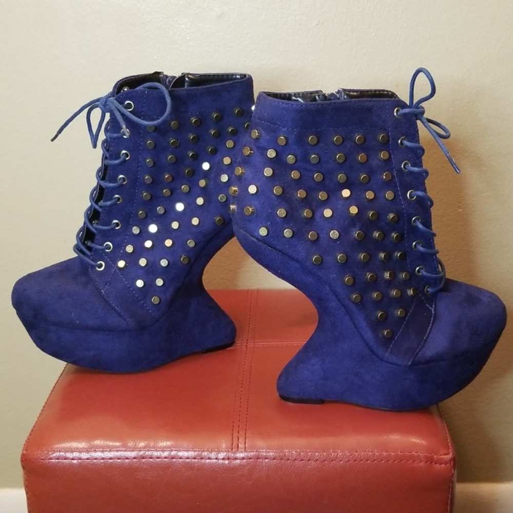 Shoe Republic LA Gold Studded Wedge Platform Boots